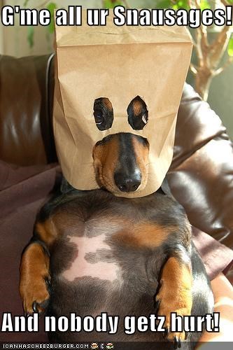 G'me all ur Snausages!  And nobody getz hurt!