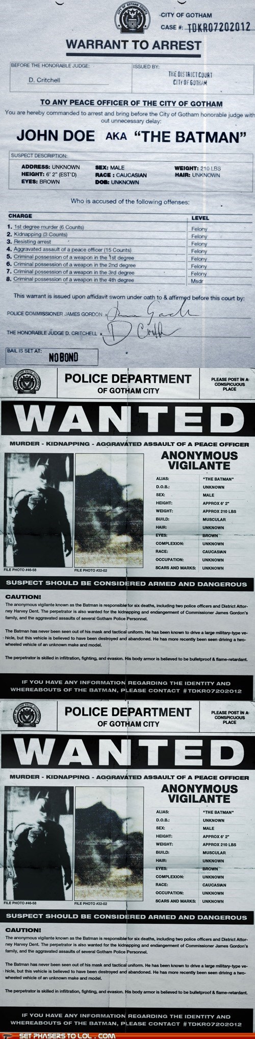Batman's Arrest Warrant from "The Dark Knight Rises"