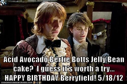 Acid Avocado Bertie Botts Jelly Bean cake?  I guess it's worth a try...  HAPPY BIRTHDAY Berryfield! 5/18/12