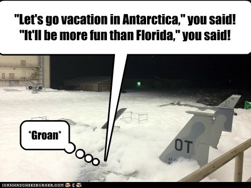 "Let's go vacation in Antarctica," you said!  "It'll be more fun than Florida," you said!
