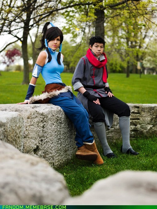Korra and Mako Sitting on a Wall