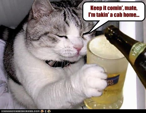 Keep it comin', mate,  I'm takin' a cab home...