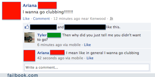 As In, "I Don't Wanna Go Clubbing With YOU"