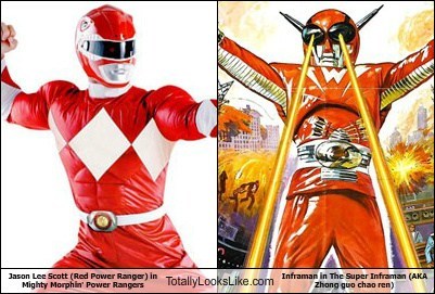 Jason Lee Scott (Red Power Ranger) in Mighty Morphin' Power Rangers Totally Looks Like Inframan in The Super Inframan (AKA Zhong guo chao ren)