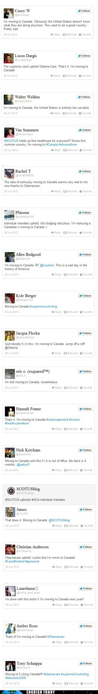 SCOTUS Upholds Obamacare, Enraged and Ultra Super Offended Americans Moving to Canada