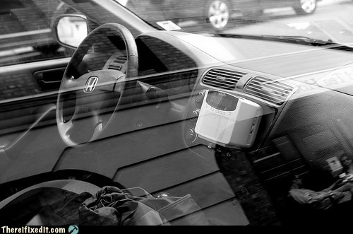 No Car Radio? Throw a Old Brick Radio in There!