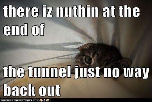 there iz nuthin at the end of  the tunnel just no way back out