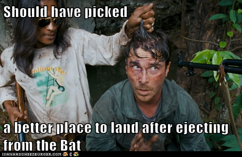 Should have picked  a better place to land after ejecting from the Bat