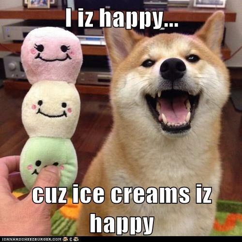 I iz happy...  cuz ice creams iz happy