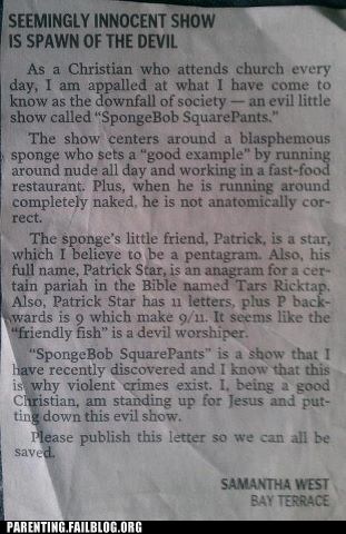 Parenting Fails: Sponge Bob Anti-Christ Pants