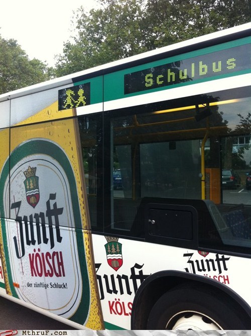 A Schoolbus With Beer Advertisements... Uh Huh. Okay.