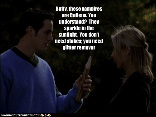 Buffy, these vampires are Cullens. You understand?  They sparkle in the sunlight.  You don't need stakes; you need glitter remover