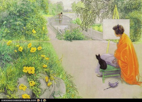 Young Woman in Orange with Black Kitten Painting  by Carl Larsson (1912)