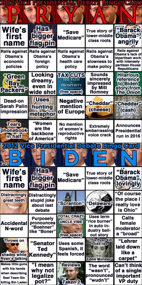 Vice Presidential Debate Bingo