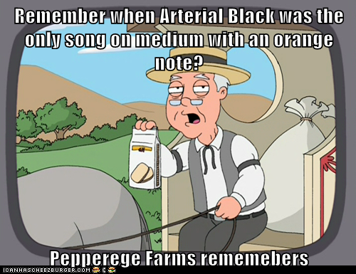 Remember when Arterial Black was the only song on medium with an orange note?  Pepperege Farms rememebers