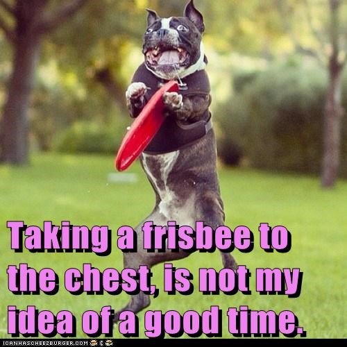 Taking a frisbee to the chest, is not my idea of a good time.