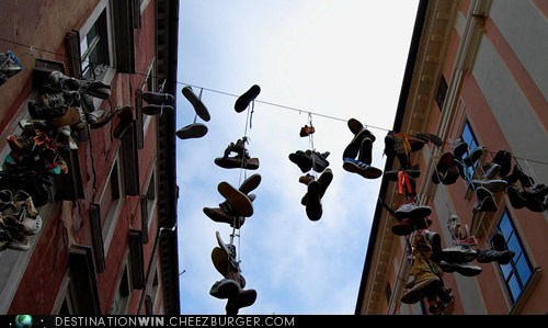 Shoes Hanging in the Old Town of Ljubljana, Slovenia