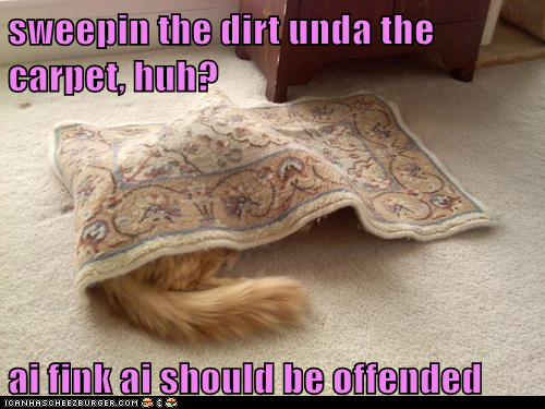 sweepin the dirt unda the carpet, huh?  ai fink ai should be offended