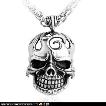 Mens Punk Flame Big Skull Head Titanium Pendant