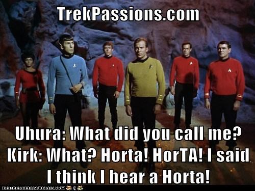 TrekPassions.com  Uhura: What did you call me? Kirk: What? Horta! HorTA! I said I think I hear a Horta!