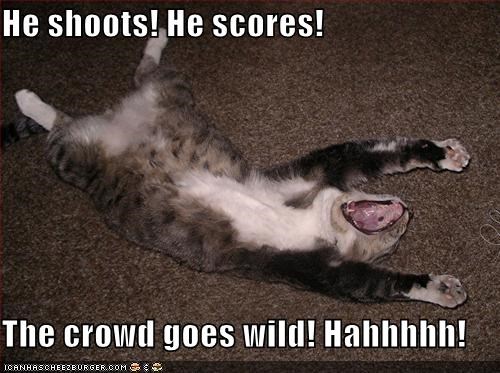 He shoots! He scores!  The crowd goes wild! Hahhhhh!