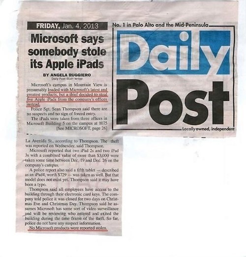iPads stolen at Microsoft