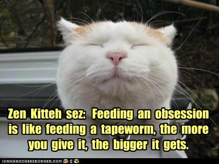 Zen  Kitteh  sez:   Feeding  an  obsession  is  like  feeding  a  tapeworm,  the  more  you  give  it,  the  bigger  it  gets.