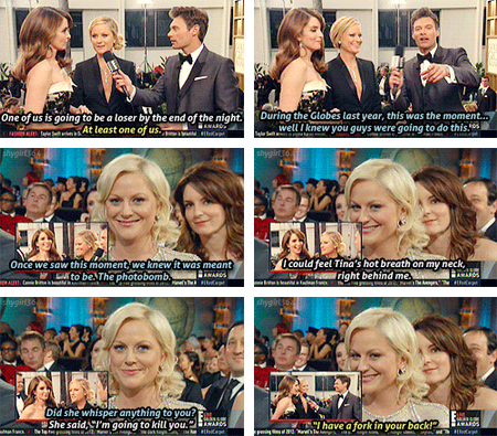 Amy Poehler and Tina Fey Being Interviewed by Ryan Seacrest