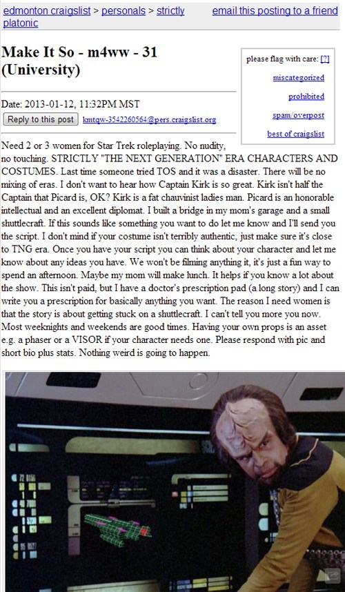 Guy Just Wants Someone to Play Star Trek With