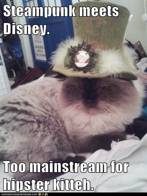 Steampunk meets Disney.  Too mainstream for hipster kitteh.