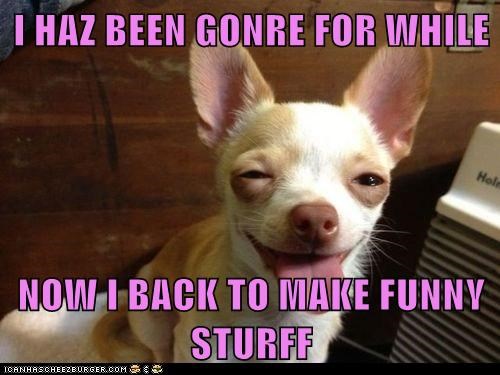 I HAZ BEEN GONRE FOR WHILE  NOW I BACK TO MAKE FUNNY STURFF