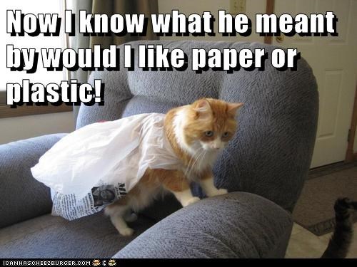 Now I know what he meant by would I like paper or plastic!