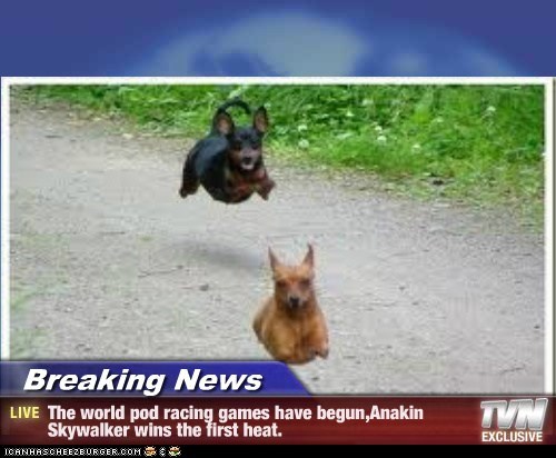 Breaking News - The world pod racing games have begun,Anakin Skywalker wins the first heat.