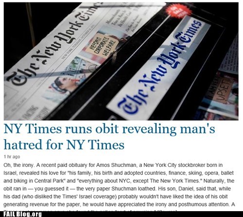 New York Times FAIL, or Obituary WIN?