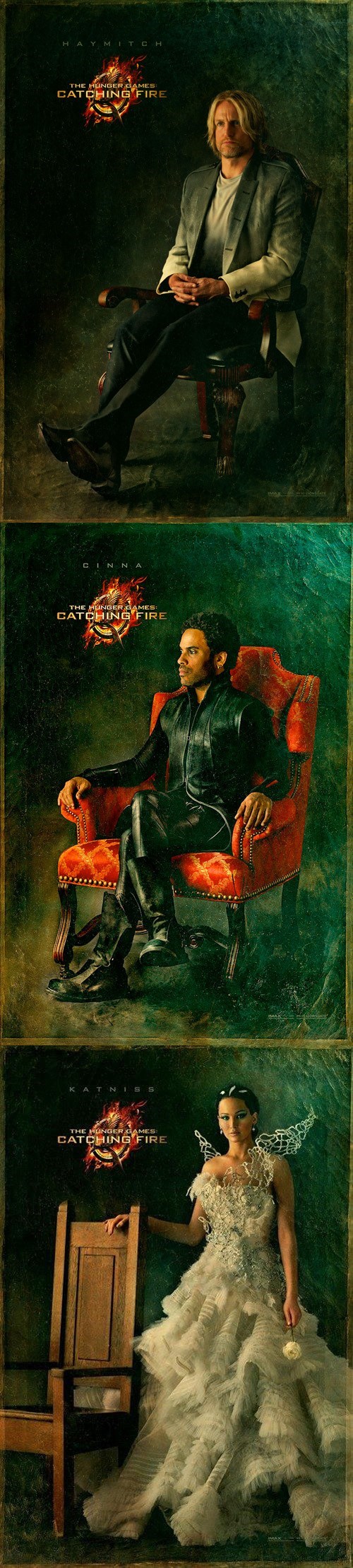 Haymitch, Cinna, and Katniss Get Victory Potraits for "Catching Fire"