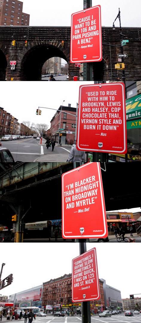 Signs With Rap Lyrics Appear on Intersections They Reference