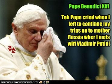 From teh Vatican chapter of Foofany's book, a pic of Pope Benedict XVI crying as Foofany departs..