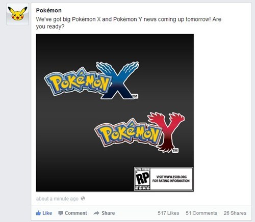 Big Pokémon X and Pokémon Y News Tomorrow!