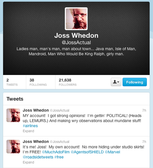 Go Forth and Follow Joss Whedon on Twitter!