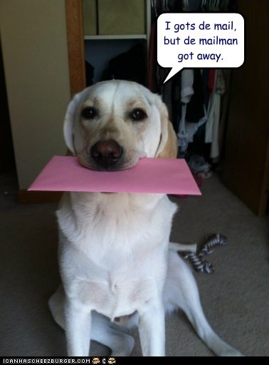 I gots de mail, but de mailman got away.