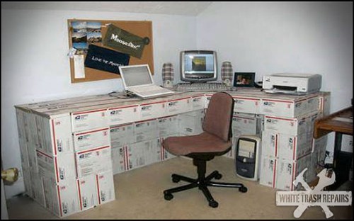 Desk Made of Free USPS Boxes: Easy to Move!