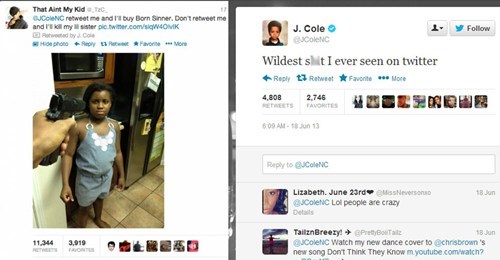 Weird Tweet of the Day: Crazy Fan Threatens to Kill His Little Sister Unless J Cole Retweets Him
