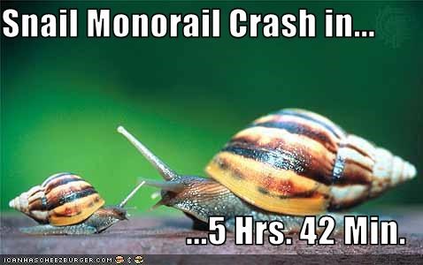 Snail Monorail Crash in...  ...5 Hrs. 42 Min.