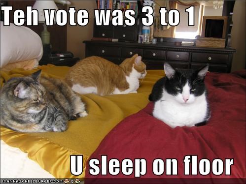 Teh vote was 3 to 1  U sleep on floor