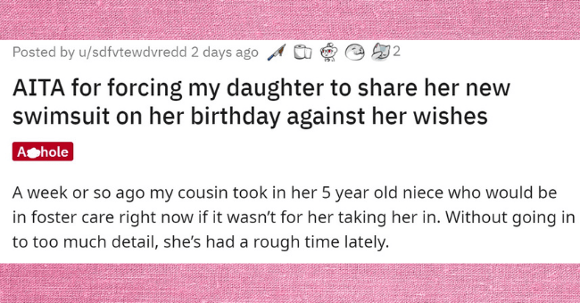 mom forces daughter to share swimsuit with less fortunate child on her birthday cheezcake parenting relationships food lifestyle