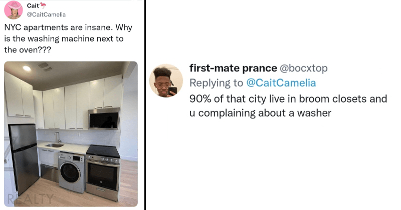 Funny Twitter Kitchen Washing Machine Controversy Debate New York New York City Rent Apartment