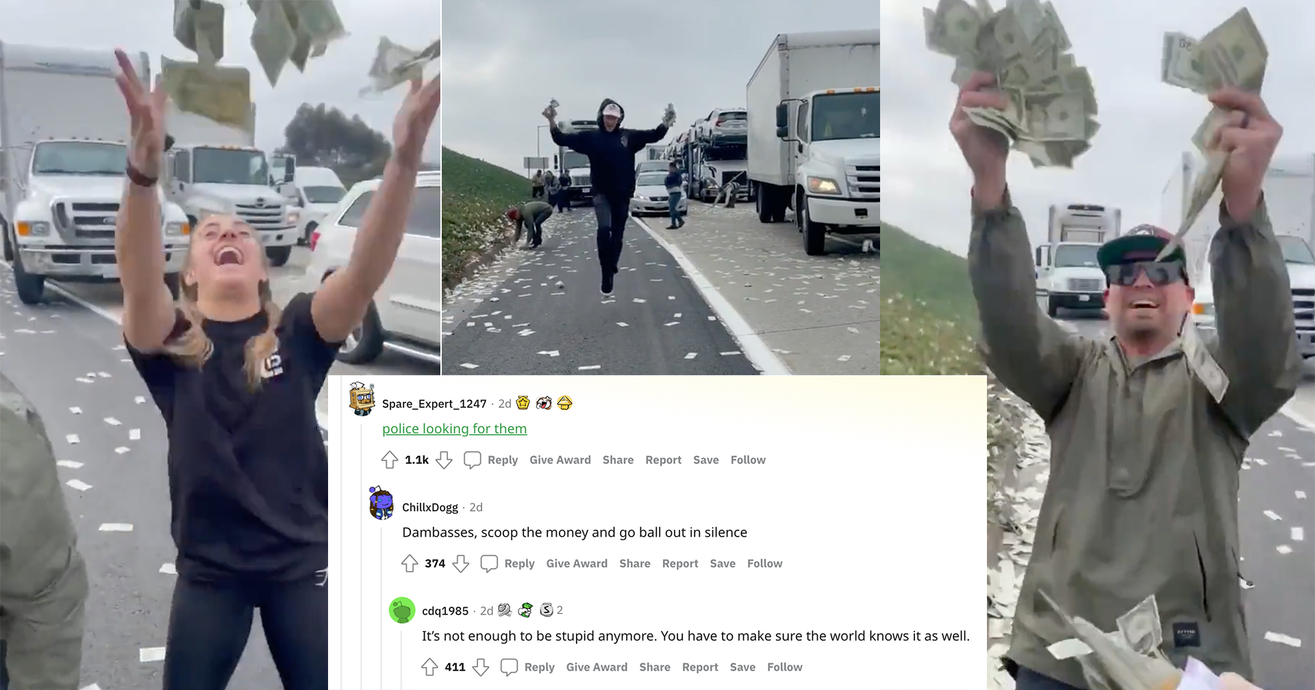 Influencer Gets Roasted for Incriminating Herself After Armored Car Spills  Cash Onto Freeway - Memebase - Funny Memes