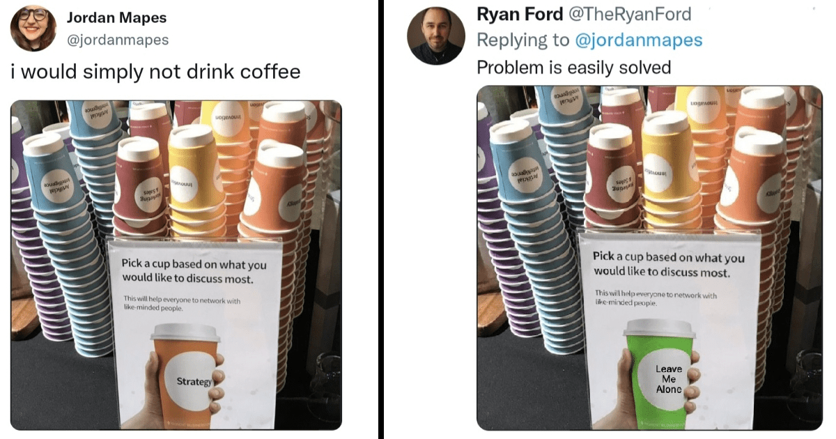 Awkward Business Networking Cups Irresistible Meme Memebase