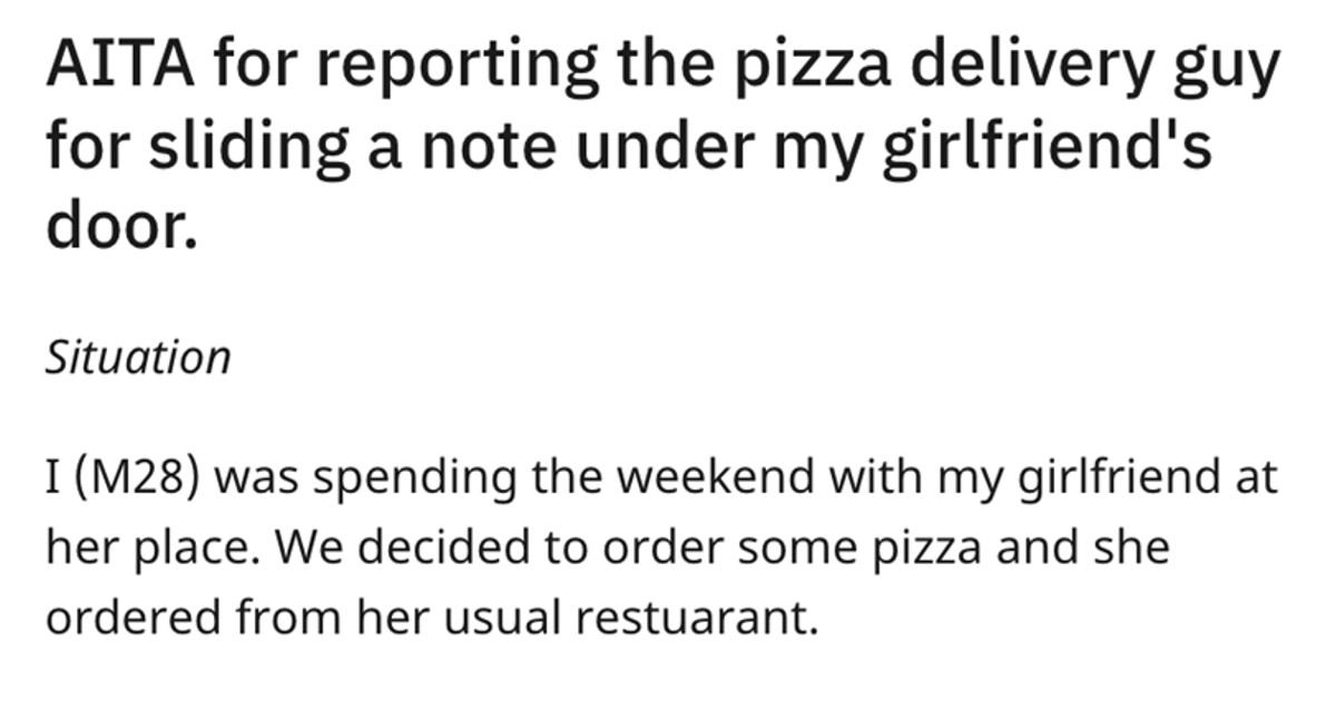 Bold Pizza Delivery Guy Slips Private Note Under Woman's Door, Her ...