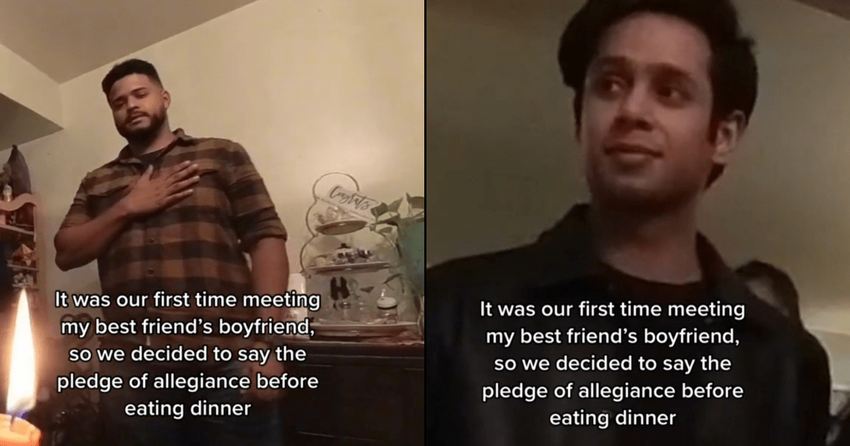 Friendship Group Prank Friend's New Boyfriend by Taking Pledge of  Allegiance Before Dinner - Memebase - Funny Memes